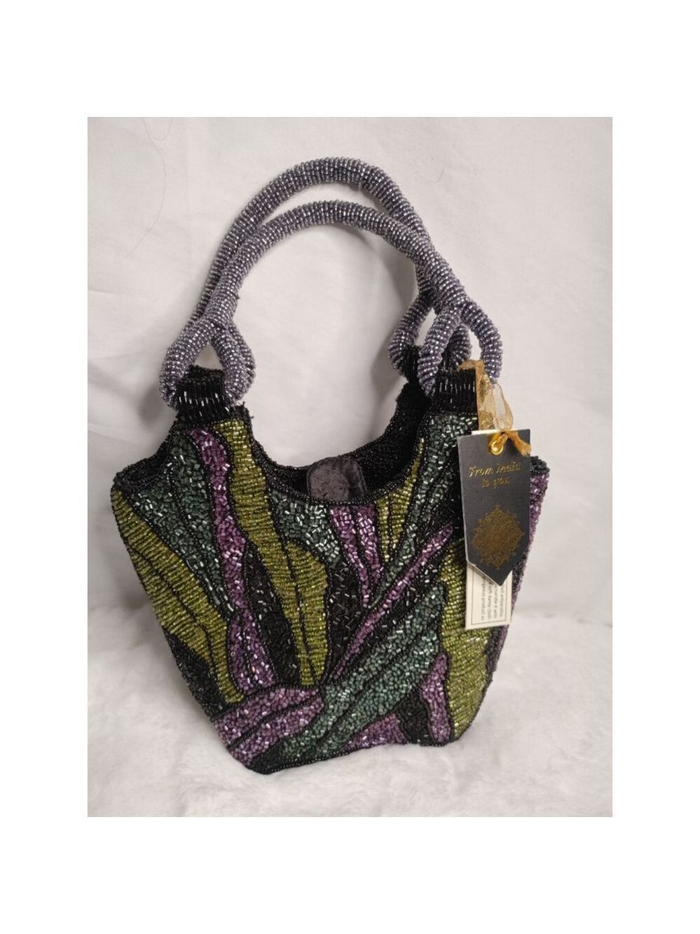 New! From India to You Green Abstract Hand Beaded Bag Viral TikTok - Picture 13 of 13